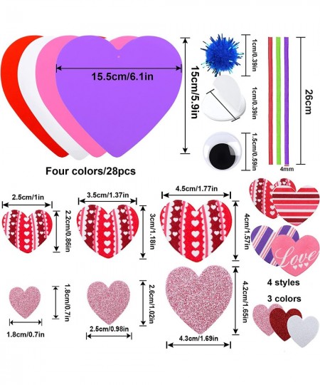 700 Pcs Valentine's Day Foam Heart Ornaments Craft DIY Kit with Foam Hearts Self-Adhesive Stickers Glitter Pom-poms Wiggle Go...