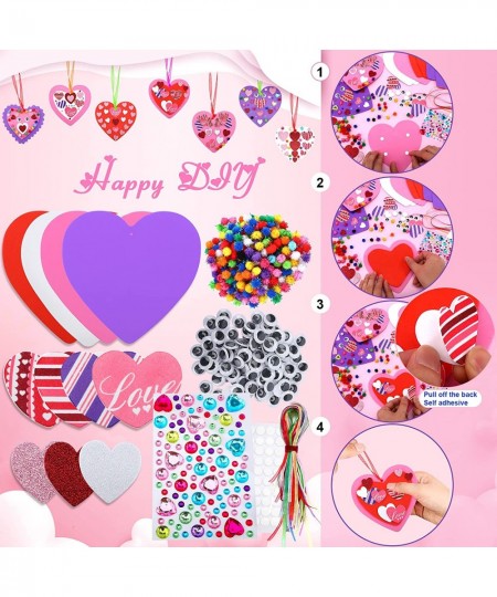 700 Pcs Valentine's Day Foam Heart Ornaments Craft DIY Kit with Foam Hearts Self-Adhesive Stickers Glitter Pom-poms Wiggle Go...