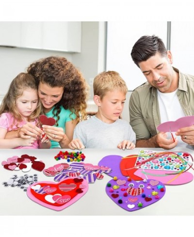 700 Pcs Valentine's Day Foam Heart Ornaments Craft DIY Kit with Foam Hearts Self-Adhesive Stickers Glitter Pom-poms Wiggle Go...