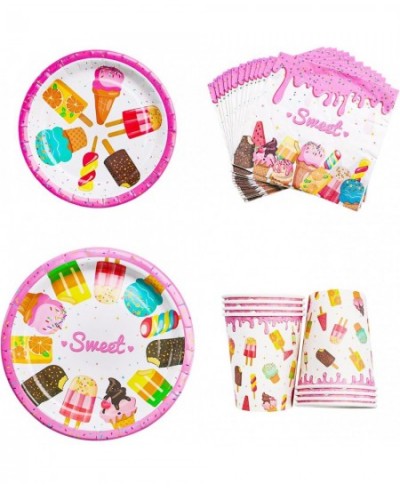 44 Pcs Ice Cream Party Supplies Tableware Set Paper Plates Napkins Cups Disposable Paper Plates for Birthday Baby Shower Wedd...