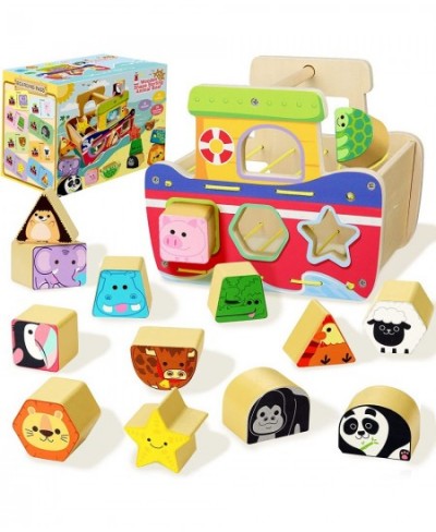 Wooden Shape Sorting Cube - Special Edition of Shape Sorting Toys with 16 Colorful Animals Blocks in 8 Shape Excellent Presch...