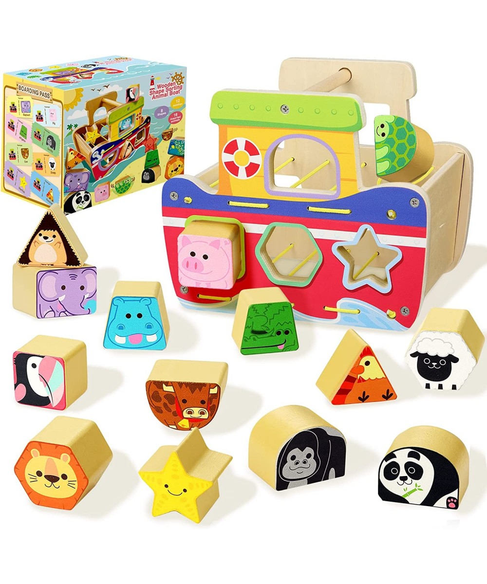 Wooden Shape Sorting Cube - Special Edition of Shape Sorting Toys with 16 Colorful Animals Blocks in 8 Shape Excellent Presch...