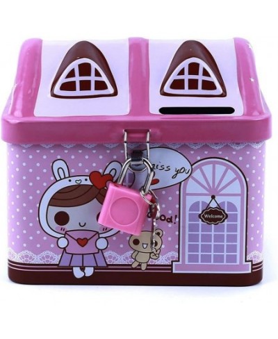 Metal House Shape Piggy Bank Coin Safe Storage Box Child Piggy Banks Key Lock Money Box Creative Children (Pink) $17.17 - Kid...