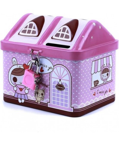 Metal House Shape Piggy Bank Coin Safe Storage Box Child Piggy Banks Key Lock Money Box Creative Children (Pink) $17.17 - Kid...