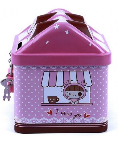 Metal House Shape Piggy Bank Coin Safe Storage Box Child Piggy Banks Key Lock Money Box Creative Children (Pink) $17.17 - Kid...