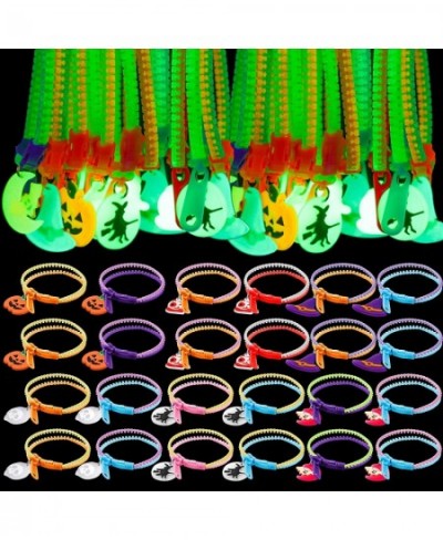 24 Pcs Halloween Party Favor Glow Zipper Bracelets for Kids Halloween Glow Trick or Treat Bracelet Stress Fidget Halloween Zi...