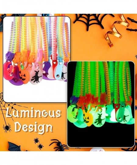 24 Pcs Halloween Party Favor Glow Zipper Bracelets for Kids Halloween Glow Trick or Treat Bracelet Stress Fidget Halloween Zi...