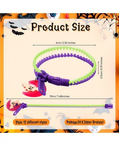 24 Pcs Halloween Party Favor Glow Zipper Bracelets for Kids Halloween Glow Trick or Treat Bracelet Stress Fidget Halloween Zi...