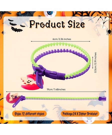 24 Pcs Halloween Party Favor Glow Zipper Bracelets for Kids Halloween Glow Trick or Treat Bracelet Stress Fidget Halloween Zi...