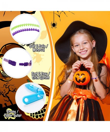 24 Pcs Halloween Party Favor Glow Zipper Bracelets for Kids Halloween Glow Trick or Treat Bracelet Stress Fidget Halloween Zi...