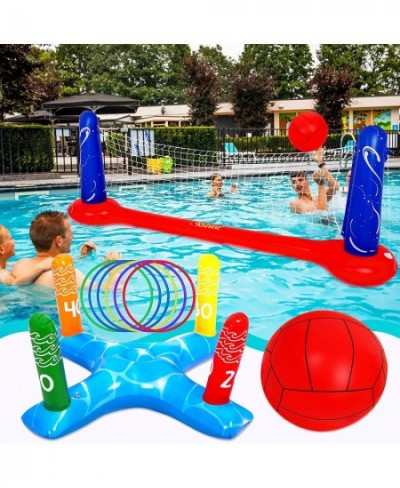 Pool Toys Games Set-Inflatable Volleyball Net & Floating Ring Toss Game for Kids 3 4 5 6 7 8 9 10 11 12 Adults Poolside Swimm...