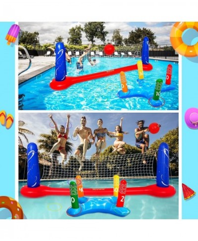 Pool Toys Games Set-Inflatable Volleyball Net & Floating Ring Toss Game for Kids 3 4 5 6 7 8 9 10 11 12 Adults Poolside Swimm...