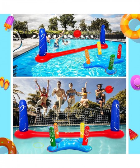 Pool Toys Games Set-Inflatable Volleyball Net & Floating Ring Toss Game for Kids 3 4 5 6 7 8 9 10 11 12 Adults Poolside Swimm...