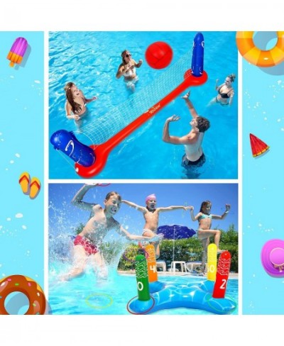 Pool Toys Games Set-Inflatable Volleyball Net & Floating Ring Toss Game for Kids 3 4 5 6 7 8 9 10 11 12 Adults Poolside Swimm...