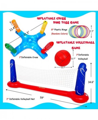 Pool Toys Games Set-Inflatable Volleyball Net & Floating Ring Toss Game for Kids 3 4 5 6 7 8 9 10 11 12 Adults Poolside Swimm...