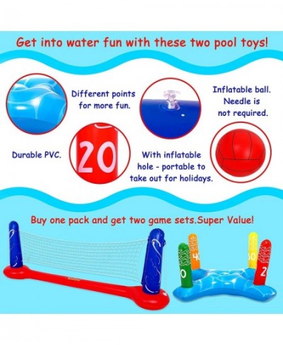 Pool Toys Games Set-Inflatable Volleyball Net & Floating Ring Toss Game for Kids 3 4 5 6 7 8 9 10 11 12 Adults Poolside Swimm...