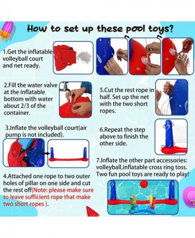 Pool Toys Games Set-Inflatable Volleyball Net & Floating Ring Toss Game for Kids 3 4 5 6 7 8 9 10 11 12 Adults Poolside Swimm...