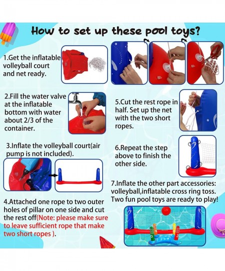 Pool Toys Games Set-Inflatable Volleyball Net & Floating Ring Toss Game for Kids 3 4 5 6 7 8 9 10 11 12 Adults Poolside Swimm...