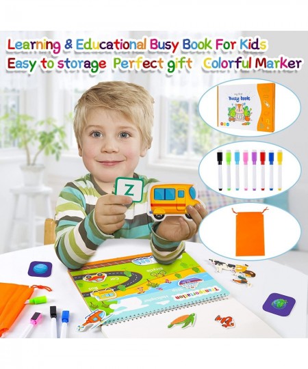 Busy Book with 8 Color Marker & Storage Bag Preschool Activities Learning Toys for 3 Year Old Binder Sturdy Book Montessori T...