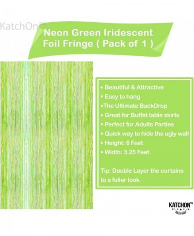 Xtralarge Neon Green Foil Fringe Curtain - 3.2x8 Feet Neon Party Decorations | Lime Green Foil Fringe Curtain Green Streamers...