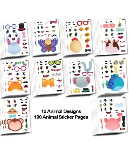 Make Your Own Stickers for Kids Make-a-Face Stickers 100 Pack 10 Different Zoo Animals. Pig Monkey Butterfly School Gift of F...