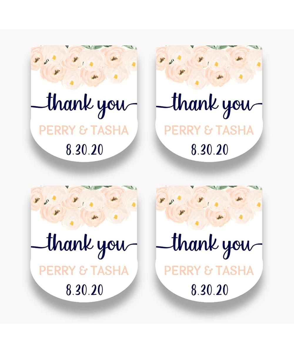 Set of 30 Personalized Peach Floral Mini Baby Shower Favor Labels - Customized Baby Or Bridal Shower Stickers for Mini Bottle...