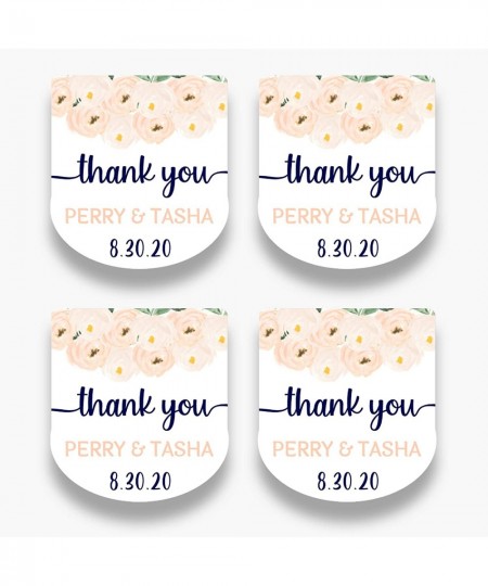 Set of 30 Personalized Peach Floral Mini Baby Shower Favor Labels - Customized Baby Or Bridal Shower Stickers for Mini Bottle...