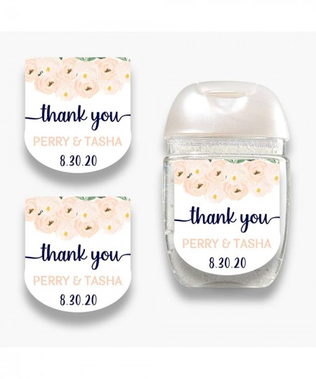 Set of 30 Personalized Peach Floral Mini Baby Shower Favor Labels - Customized Baby Or Bridal Shower Stickers for Mini Bottle...