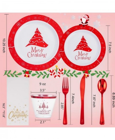 210 PCS Christmas Plastic Plates Red Christmas Party Plates with Christmas Tree Design Include 30 Dinner Plates 30 Dessert Pl...