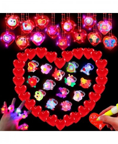 28 Pack Valentines Day Gifts Kids Party Favors Set Includes 28 Light Up Necklaces Rings Toys and Valentines Cards for Kids Va...