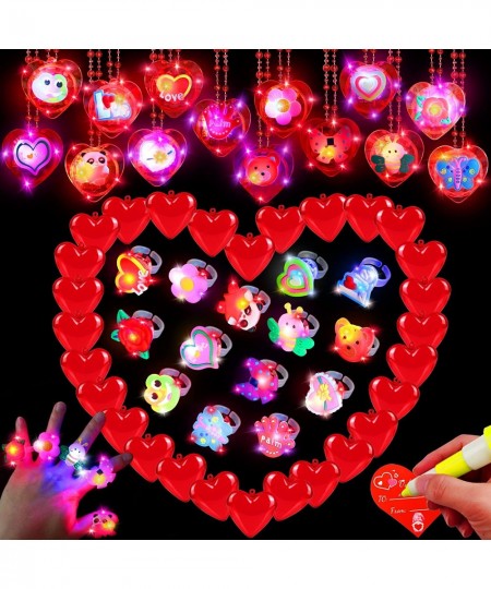 28 Pack Valentines Day Gifts Kids Party Favors Set Includes 28 Light Up Necklaces Rings Toys and Valentines Cards for Kids Va...