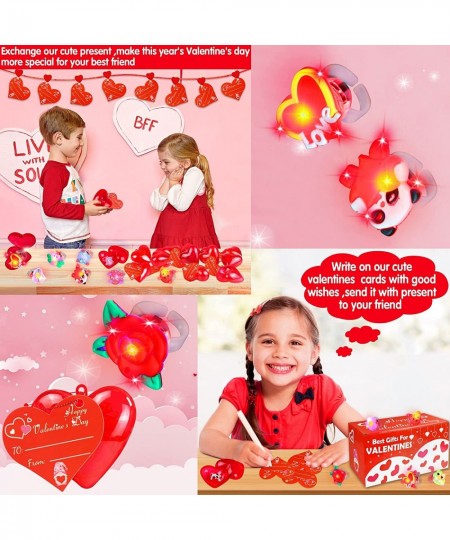 28 Pack Valentines Day Gifts Kids Party Favors Set Includes 28 Light Up Necklaces Rings Toys and Valentines Cards for Kids Va...