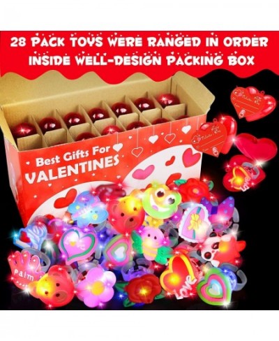 28 Pack Valentines Day Gifts Kids Party Favors Set Includes 28 Light Up Necklaces Rings Toys and Valentines Cards for Kids Va...