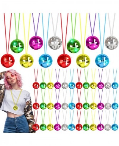 48 Pack Assorted Color Disco Ball Necklaces 70s Disco Party Necklaces 1.57 Inch Mirror Disco Ball Costume Necklaces For Birth...