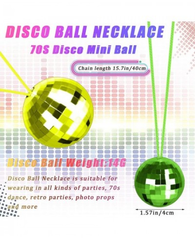 48 Pack Assorted Color Disco Ball Necklaces 70s Disco Party Necklaces 1.57 Inch Mirror Disco Ball Costume Necklaces For Birth...