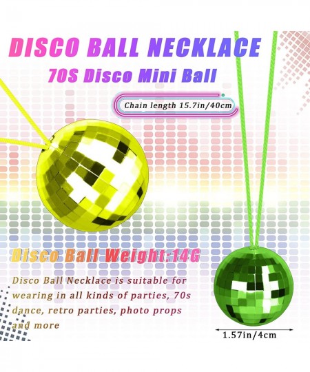 48 Pack Assorted Color Disco Ball Necklaces 70s Disco Party Necklaces 1.57 Inch Mirror Disco Ball Costume Necklaces For Birth...