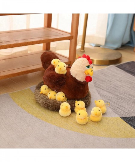 Plush Egg Laying Hen Chicken Cute Henhouse and 10 Little Baby Chicks Inside Chicken stuffedanimals Plush Toys for Birthday Pa...