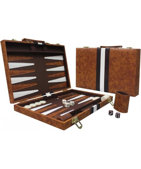 Sun Flair Backgammon Set Leatherette 15 inch Folding Classic Board Game Smart Tactics Premium Best Strategy Tip Guide Enclose...