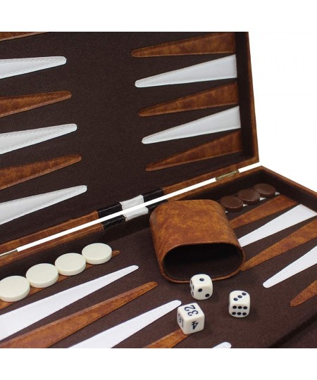 Sun Flair Backgammon Set Leatherette 15 inch Folding Classic Board Game Smart Tactics Premium Best Strategy Tip Guide Enclose...