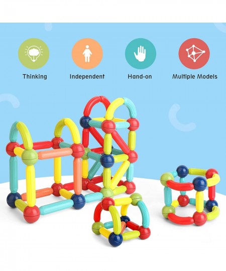 Magnetic Building Sticks 68 PCS Montessori Sensory Toys for Toddlers Magnetic Balls and Rods Set STEM Building Blocks for Age...