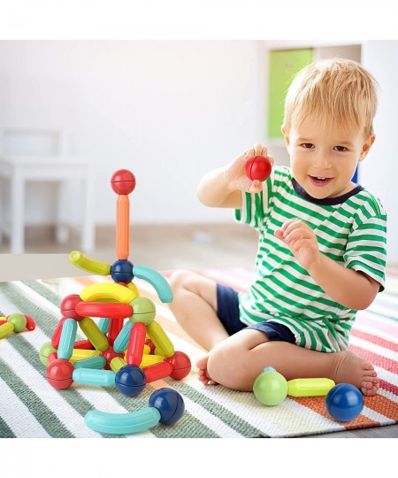 Magnetic Building Sticks 68 PCS Montessori Sensory Toys for Toddlers Magnetic Balls and Rods Set STEM Building Blocks for Age...