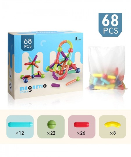 Magnetic Building Sticks 68 PCS Montessori Sensory Toys for Toddlers Magnetic Balls and Rods Set STEM Building Blocks for Age...