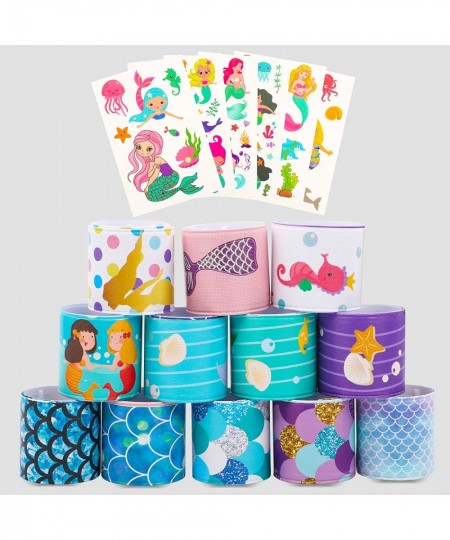 36Pcs Mermaid Slap Bracelets Party Favors for Kids Girls Classroom Prize Gifts Temporary Tattoo Mermaid Goodie Bags Fillers $...