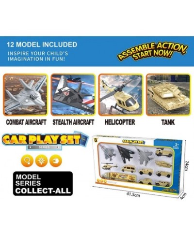 Set of 12 Special Forces Military Vehicle Playset for Kids - Scaled Army Toy Vehicles Includes Stealth Bomber Tank Helicopter...