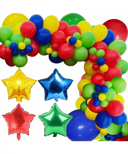 Toy Carnival Balloon Garland Kit 112 Pcs Blue Green Red Yellow Balloon Arch with Star Foil Balloons for Toy Carnival Theme Vi...