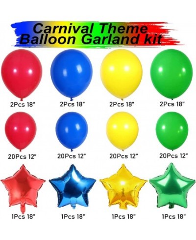 Toy Carnival Balloon Garland Kit 112 Pcs Blue Green Red Yellow Balloon Arch with Star Foil Balloons for Toy Carnival Theme Vi...