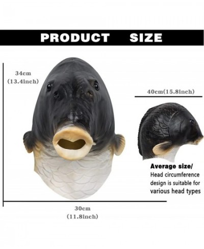 Black Fish Mask Halloween Latex Animal Full Head Mask Realistic Novelty Deluxe Party Cosplay Costume Latex Prop $26.43 - Kids...