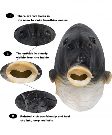 Black Fish Mask Halloween Latex Animal Full Head Mask Realistic Novelty Deluxe Party Cosplay Costume Latex Prop $26.43 - Kids...