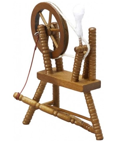 Dollhouse Wooden Furniture Miniature: 1: 12 Wood Spinning Wheel- DIY Mini Hand Reeling Machine Model for Children Bedroom Lif...