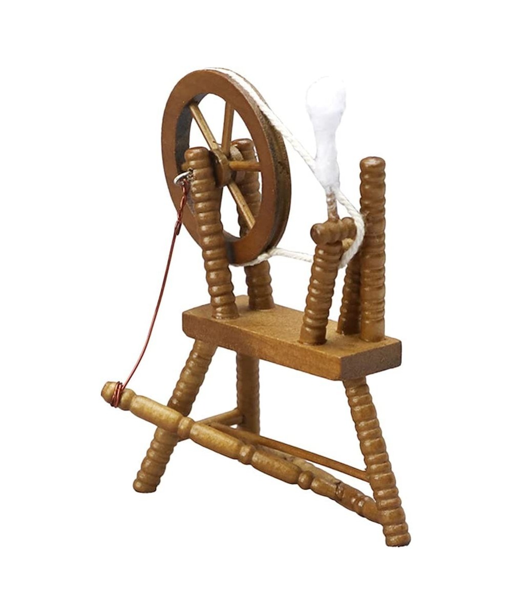 Dollhouse Wooden Furniture Miniature: 1: 12 Wood Spinning Wheel- DIY Mini Hand Reeling Machine Model for Children Bedroom Lif...